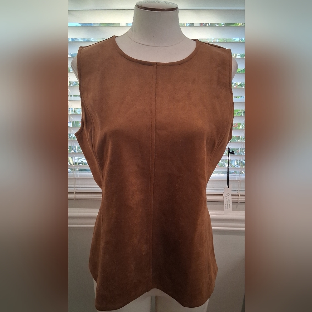 Ann Taylor Camel Faux Suede Look Sleeveless Top Sz L NWT